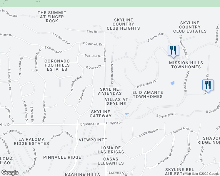 map of restaurants, bars, coffee shops, grocery stores, and more near 4714 East Burning Tree Place in Tucson