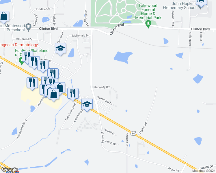 map of restaurants, bars, coffee shops, grocery stores, and more near 201 Paco Way in Jackson