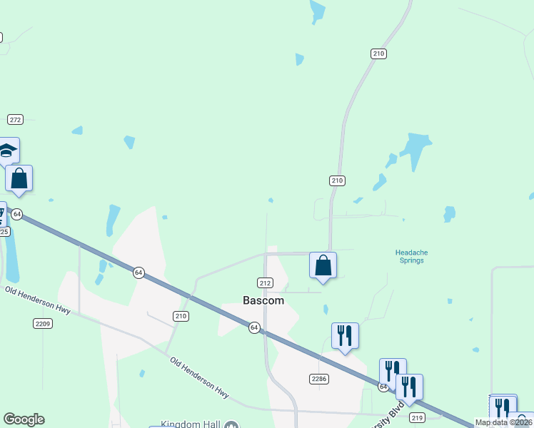map of restaurants, bars, coffee shops, grocery stores, and more near 10664 County Road 210 in Tyler