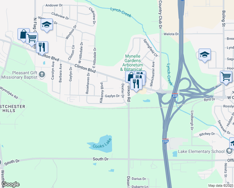 map of restaurants, bars, coffee shops, grocery stores, and more near 4824 Gaylyn Drive in Jackson
