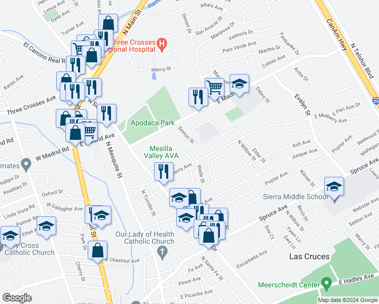 map of restaurants, bars, coffee shops, grocery stores, and more near 1941 Nehemiah Court in Las Cruces