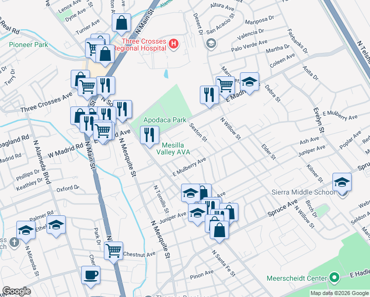 map of restaurants, bars, coffee shops, grocery stores, and more near 1941 Nehemiah Court in Las Cruces
