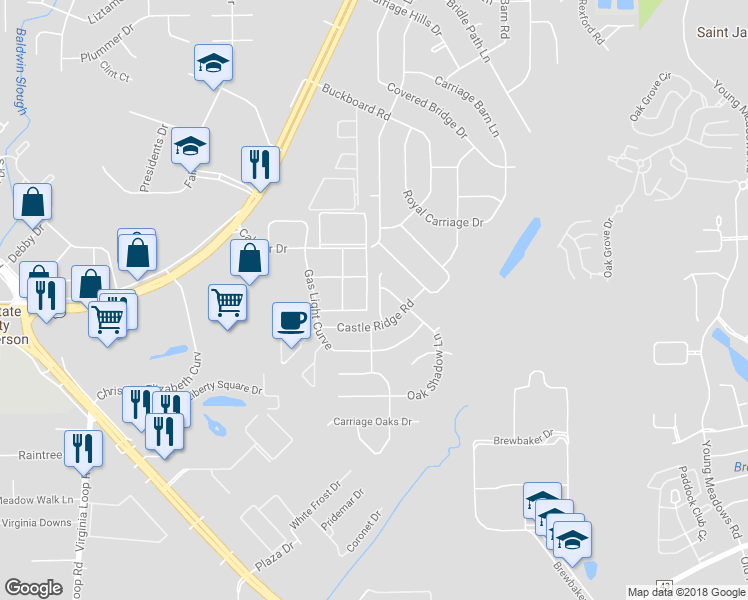 map of restaurants, bars, coffee shops, grocery stores, and more near 3417 Oak Shadow Lane in Montgomery