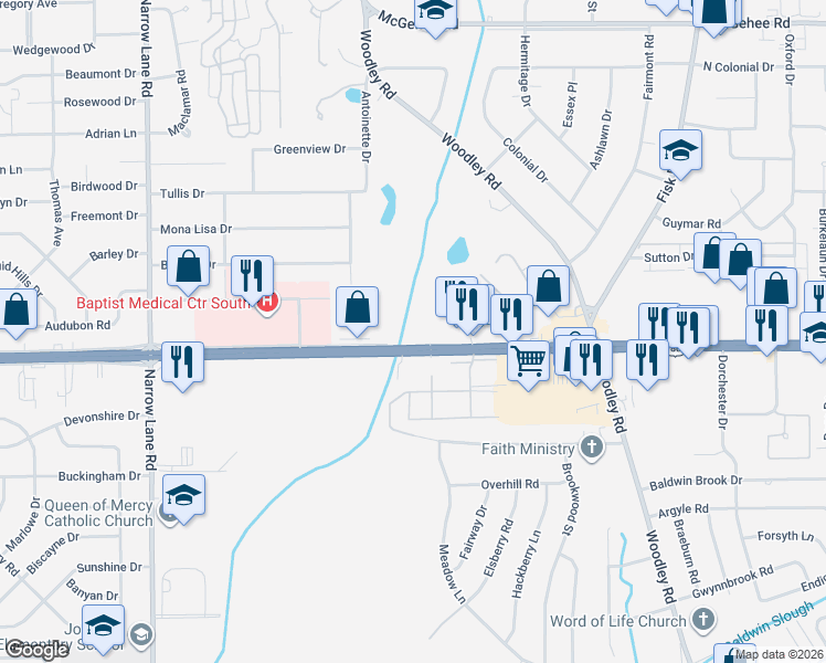 map of restaurants, bars, coffee shops, grocery stores, and more near 2215 E South Blvd in Montgomery