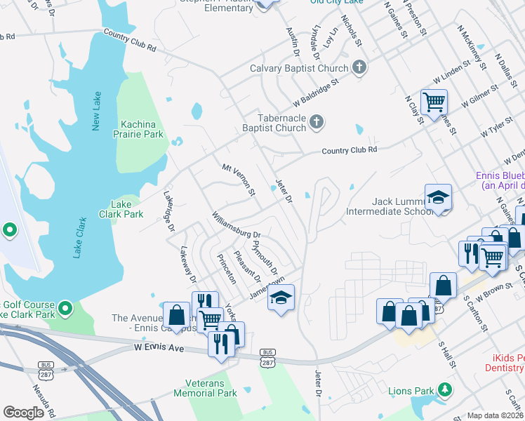 map of restaurants, bars, coffee shops, grocery stores, and more near 1100 Mount Vernon Street in Ennis