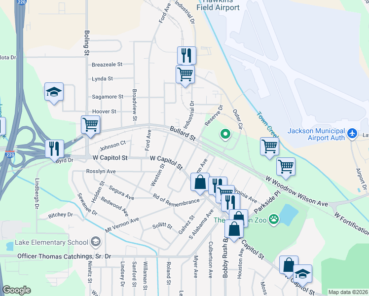 map of restaurants, bars, coffee shops, grocery stores, and more near 162 Marion Avenue in Jackson