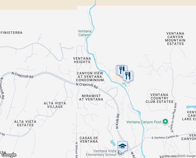 map of restaurants, bars, coffee shops, grocery stores, and more near 6655 North Canyon Crest Drive in Tucson