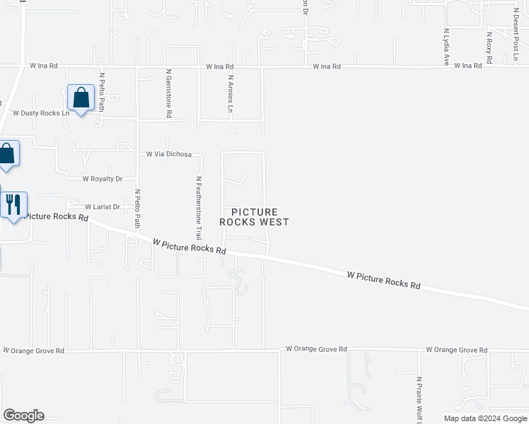 map of restaurants, bars, coffee shops, grocery stores, and more near 6781 North Spring Wagon Drive in Tucson