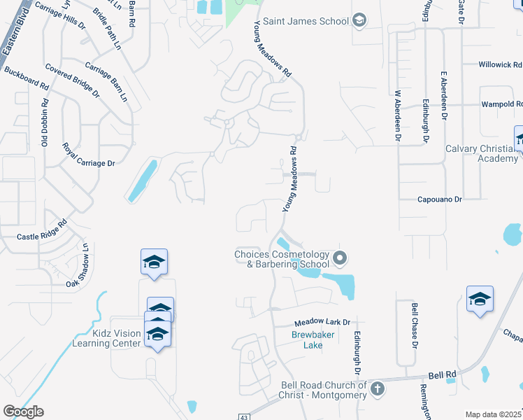 map of restaurants, bars, coffee shops, grocery stores, and more near 3908 Barons Court in Montgomery
