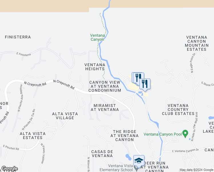 map of restaurants, bars, coffee shops, grocery stores, and more near 6650 North Kolb Road in Tucson