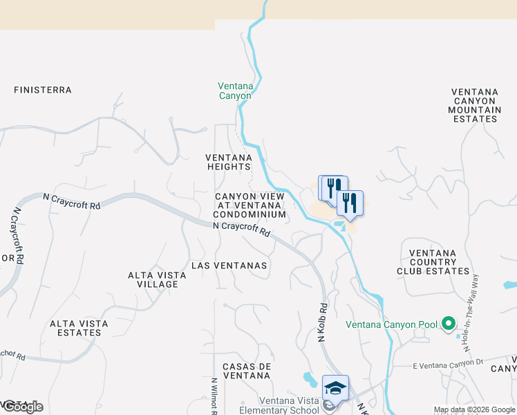 map of restaurants, bars, coffee shops, grocery stores, and more near 6650 North Kolb Road in Tucson