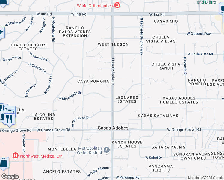 map of restaurants, bars, coffee shops, grocery stores, and more near 5405 North La Canada Drive in Tucson