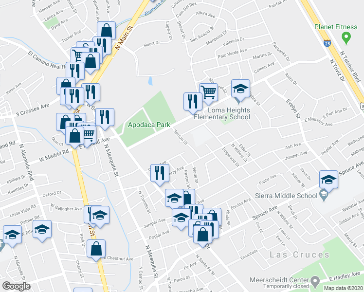 map of restaurants, bars, coffee shops, grocery stores, and more near 1941 Nehemiah Court in Las Cruces