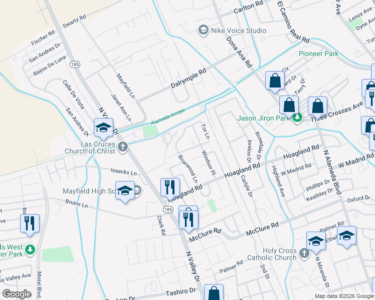 map of restaurants, bars, coffee shops, grocery stores, and more near 939 Gilmer Way in Las Cruces