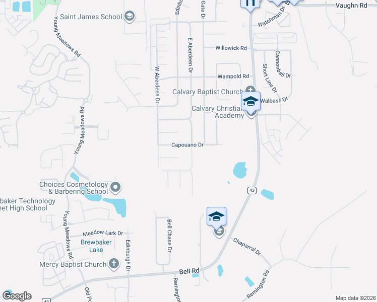 map of restaurants, bars, coffee shops, grocery stores, and more near 6732 Capouano Drive in Montgomery
