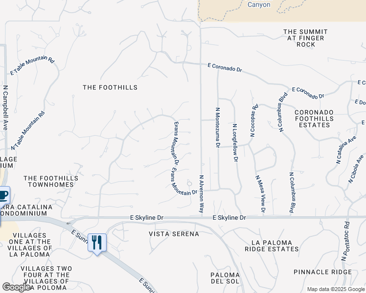 map of restaurants, bars, coffee shops, grocery stores, and more near 3838 East Gibbon Mountain Place in Tucson