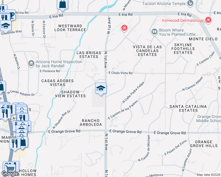 map of restaurants, bars, coffee shops, grocery stores, and more near 700 East Calle De Cibola in Tucson