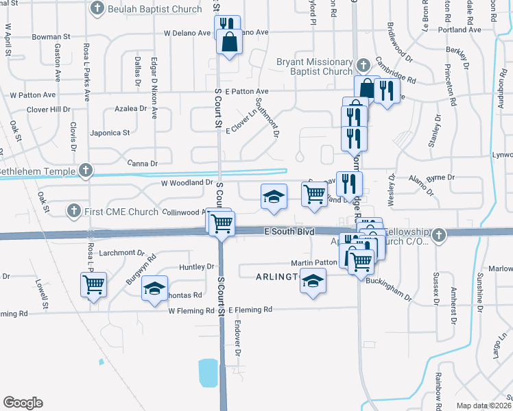 map of restaurants, bars, coffee shops, grocery stores, and more near 22 Davis Drive in Montgomery