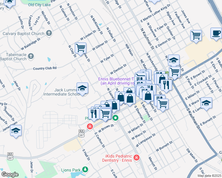 map of restaurants, bars, coffee shops, grocery stores, and more near 506 West Belknap Street in Ennis