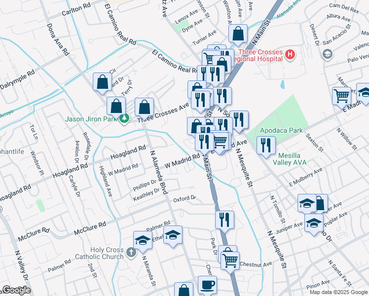 map of restaurants, bars, coffee shops, grocery stores, and more near 144 Oban Court in Las Cruces