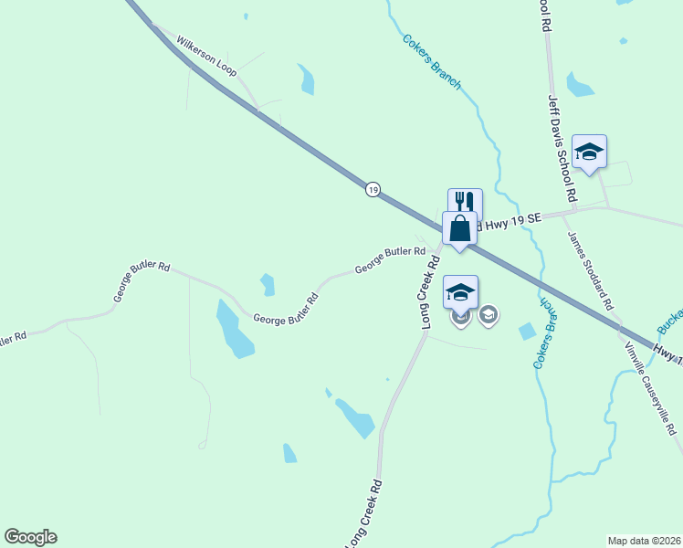 map of restaurants, bars, coffee shops, grocery stores, and more near 2270 George Butler Road in Meridian