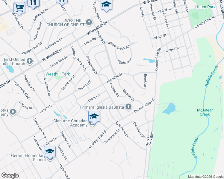 map of restaurants, bars, coffee shops, grocery stores, and more near 1111 Canton Road in Cleburne