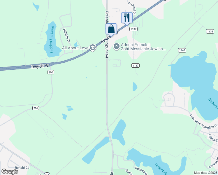map of restaurants, bars, coffee shops, grocery stores, and more near 10630 Spur 164 in Tyler