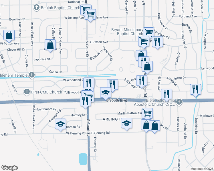 map of restaurants, bars, coffee shops, grocery stores, and more near 22 Davis Drive in Montgomery