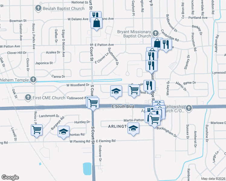 map of restaurants, bars, coffee shops, grocery stores, and more near 22 Davis Drive in Montgomery