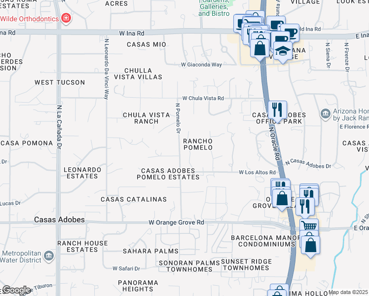 map of restaurants, bars, coffee shops, grocery stores, and more near 6708 North Corte Calabaza in Tucson