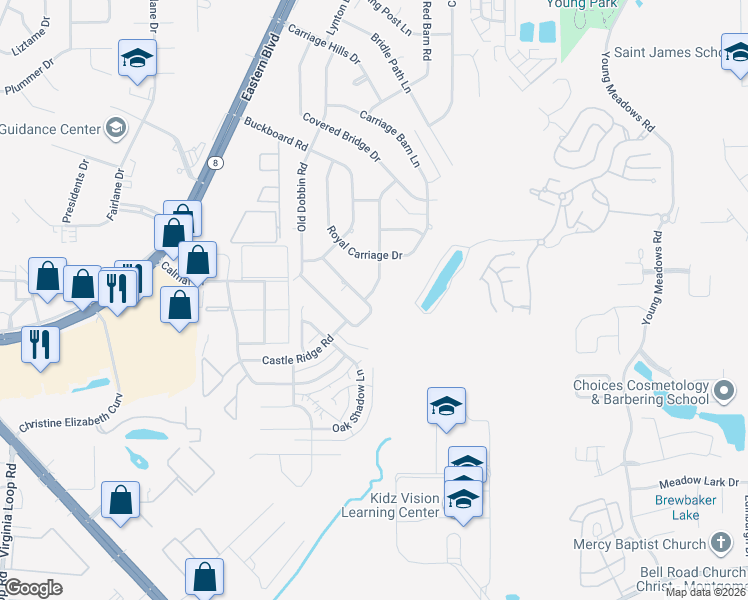 map of restaurants, bars, coffee shops, grocery stores, and more near 3437 Country Church Road in Montgomery