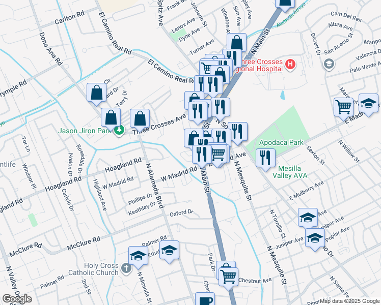 map of restaurants, bars, coffee shops, grocery stores, and more near 105 Oban Court in Las Cruces