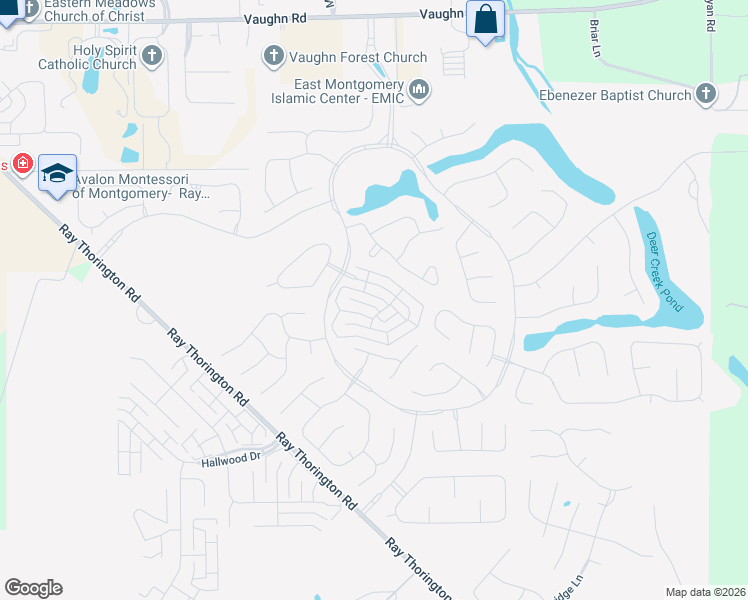 map of restaurants, bars, coffee shops, grocery stores, and more near 8749 Ridgestone Court in Montgomery