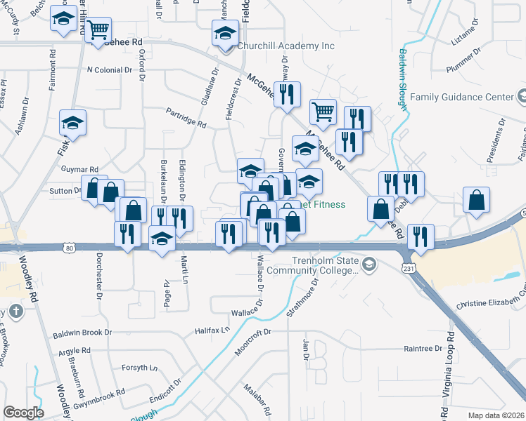 map of restaurants, bars, coffee shops, grocery stores, and more near 2839 East South Boulevard in Montgomery