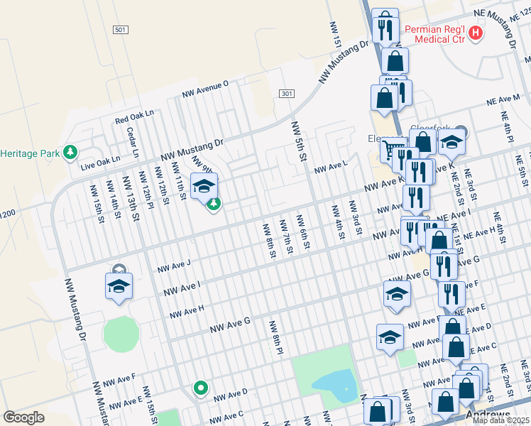 map of restaurants, bars, coffee shops, grocery stores, and more near 1206 NW 8th St in Andrews