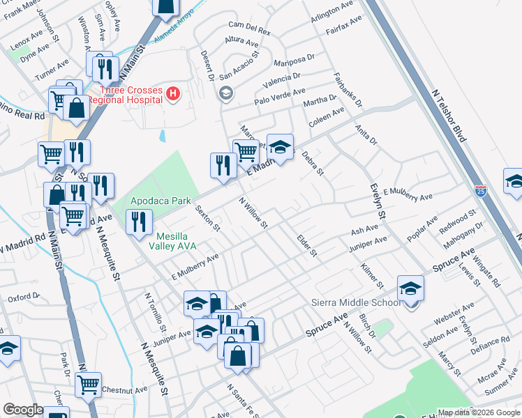 map of restaurants, bars, coffee shops, grocery stores, and more near 1430 East Hernandez Road in Las Cruces