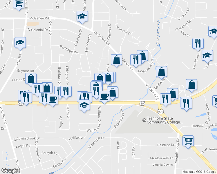 map of restaurants, bars, coffee shops, grocery stores, and more near 2885 East South Boulevard in Montgomery