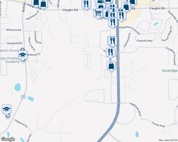 map of restaurants, bars, coffee shops, grocery stores, and more near 3730 Claiborne Circle in Montgomery