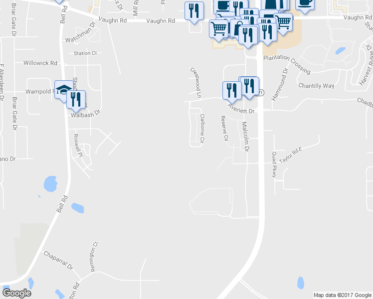 map of restaurants, bars, coffee shops, grocery stores, and more near 3700 Claiborne Circle in Montgomery