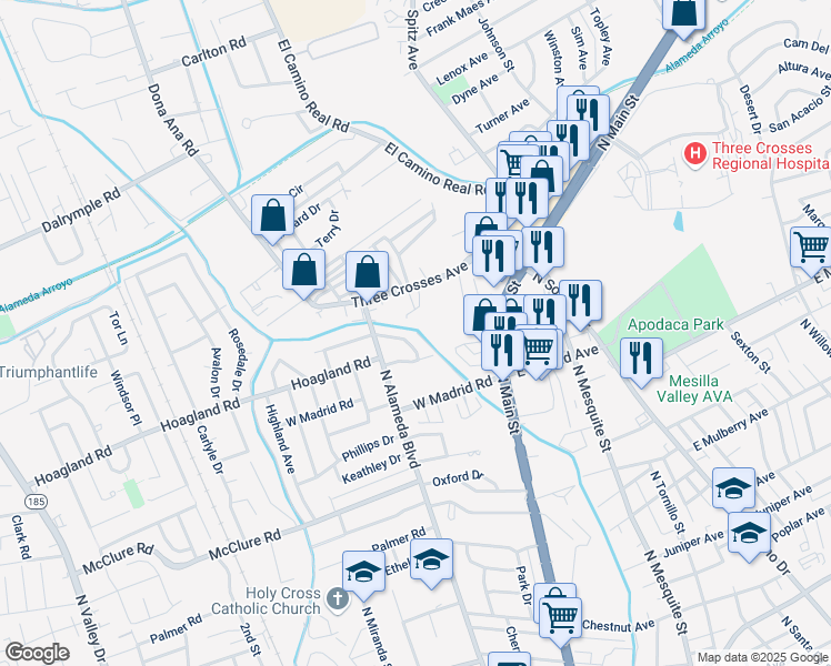 map of restaurants, bars, coffee shops, grocery stores, and more near 220 Townsend Terrace in Las Cruces