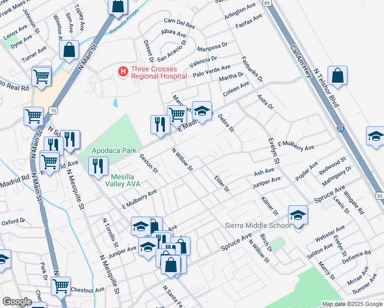 map of restaurants, bars, coffee shops, grocery stores, and more near 1900 Elder Street in Las Cruces