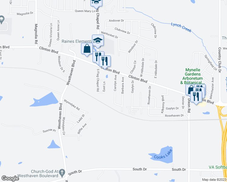map of restaurants, bars, coffee shops, grocery stores, and more near 118 Carolyn Avenue in Jackson