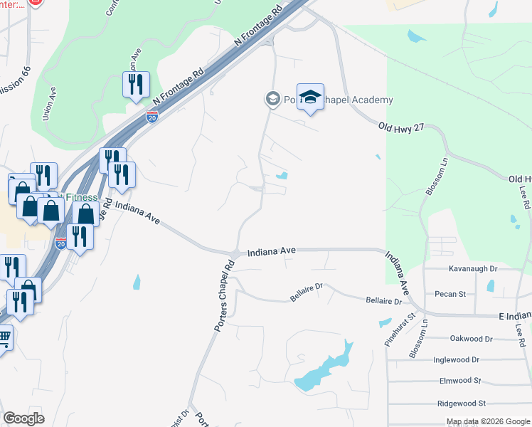 map of restaurants, bars, coffee shops, grocery stores, and more near 3100 Porters Chapel Road in Vicksburg