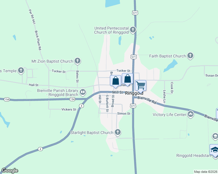 map of restaurants, bars, coffee shops, grocery stores, and more near 2484 Hall Street in Ringgold