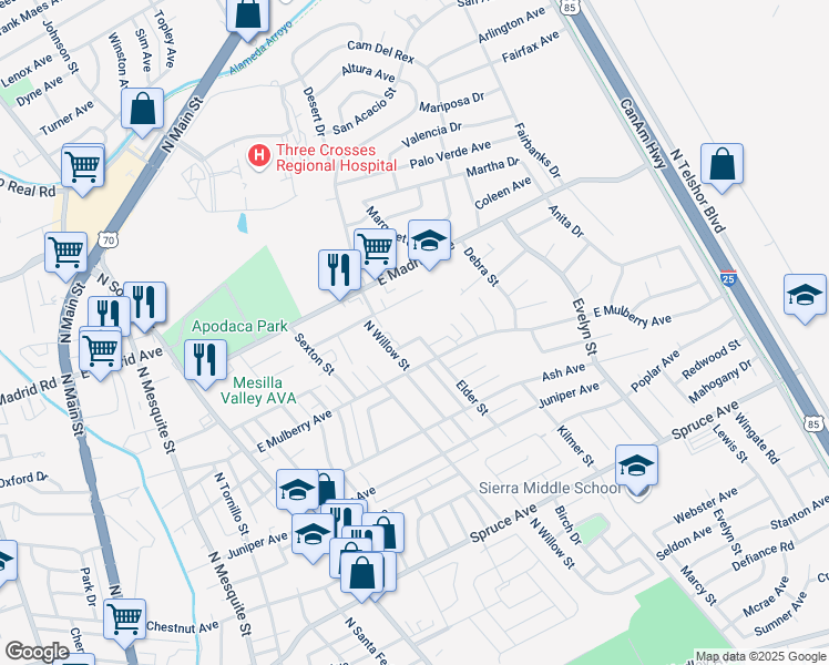 map of restaurants, bars, coffee shops, grocery stores, and more near 1900 Elder Street in Las Cruces