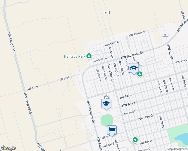 map of restaurants, bars, coffee shops, grocery stores, and more near 1306 Northwest 16th Street in Andrews