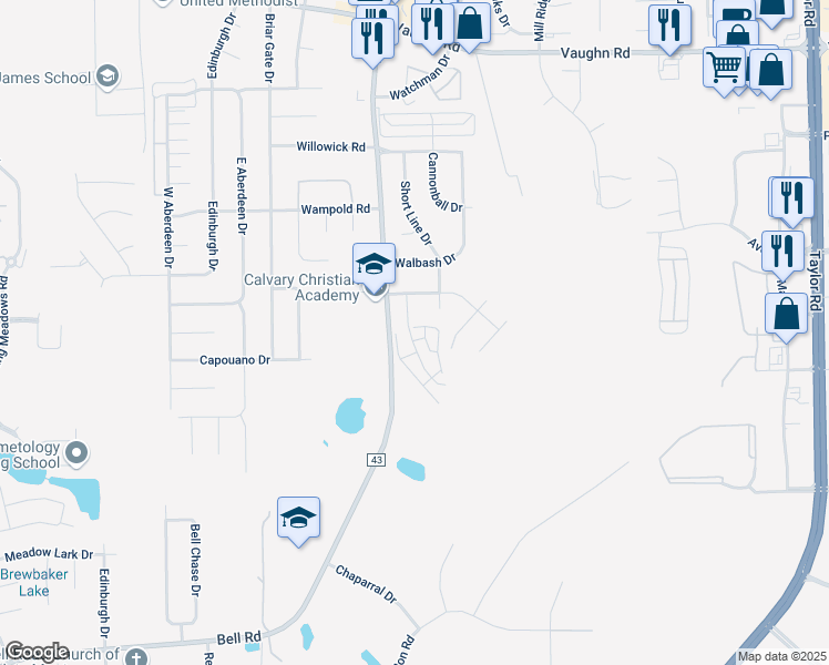 map of restaurants, bars, coffee shops, grocery stores, and more near 7909 Millstone Court in Montgomery