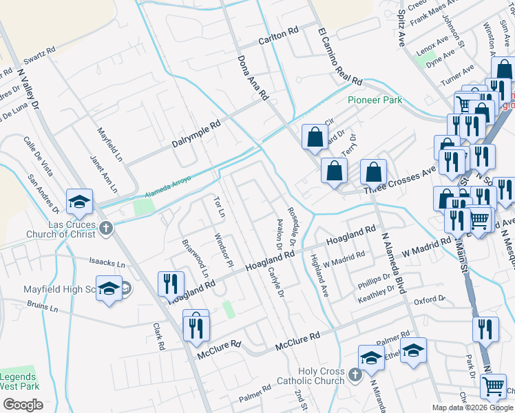 map of restaurants, bars, coffee shops, grocery stores, and more near 2161-2199 Avalon Drive in Las Cruces