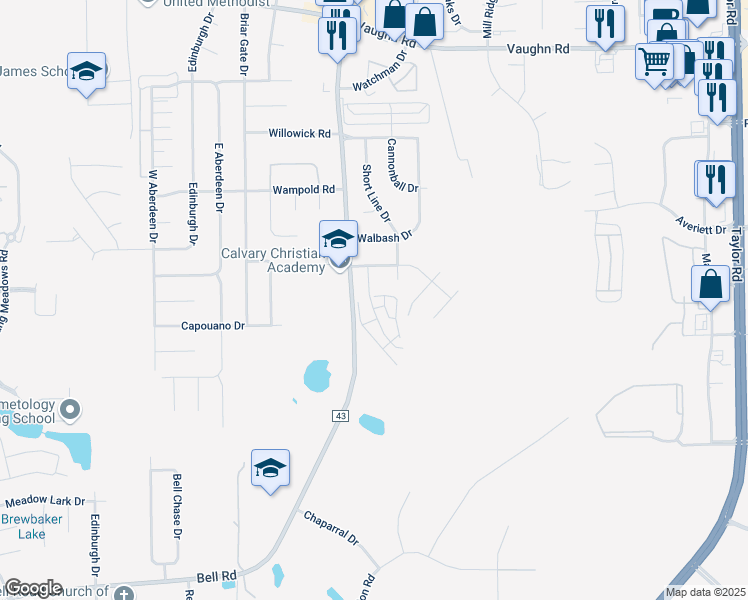map of restaurants, bars, coffee shops, grocery stores, and more near 7909 Millstone Court in Montgomery
