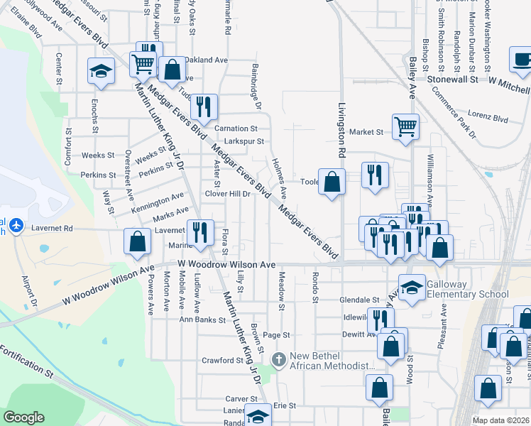 map of restaurants, bars, coffee shops, grocery stores, and more near 801 Hollingsworth Street in Jackson